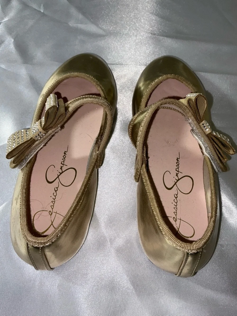 Jessica Simpson Girls Gold Mary Jane Bow Flats Size 1